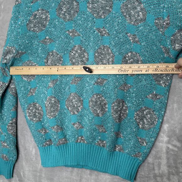 Vintage London Fog Sweater Mens Medium Blue Gray Geometric Knit Pullover USA 80s - Picture 5 of 9